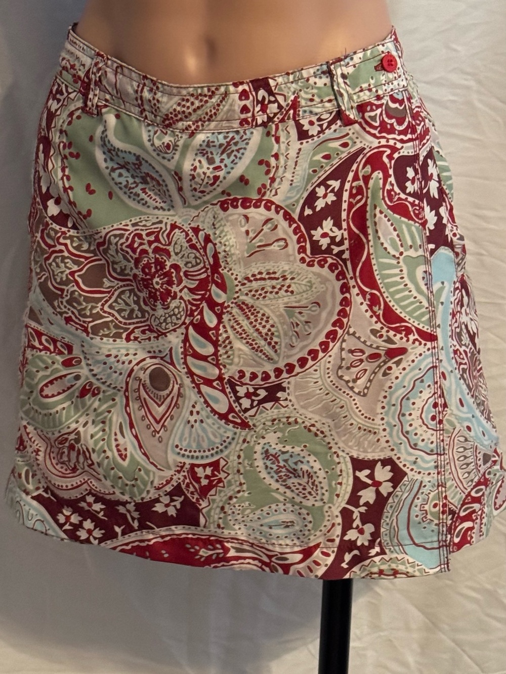 Women's Paisley A-Line Skort Skirt - Mint & Burgundy